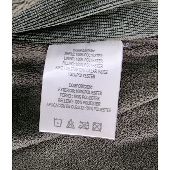 Snobbish Puffer Jacket Womens Large Olive Green Black Faux Fur Hooded Full Zip - Picture 16 of 16